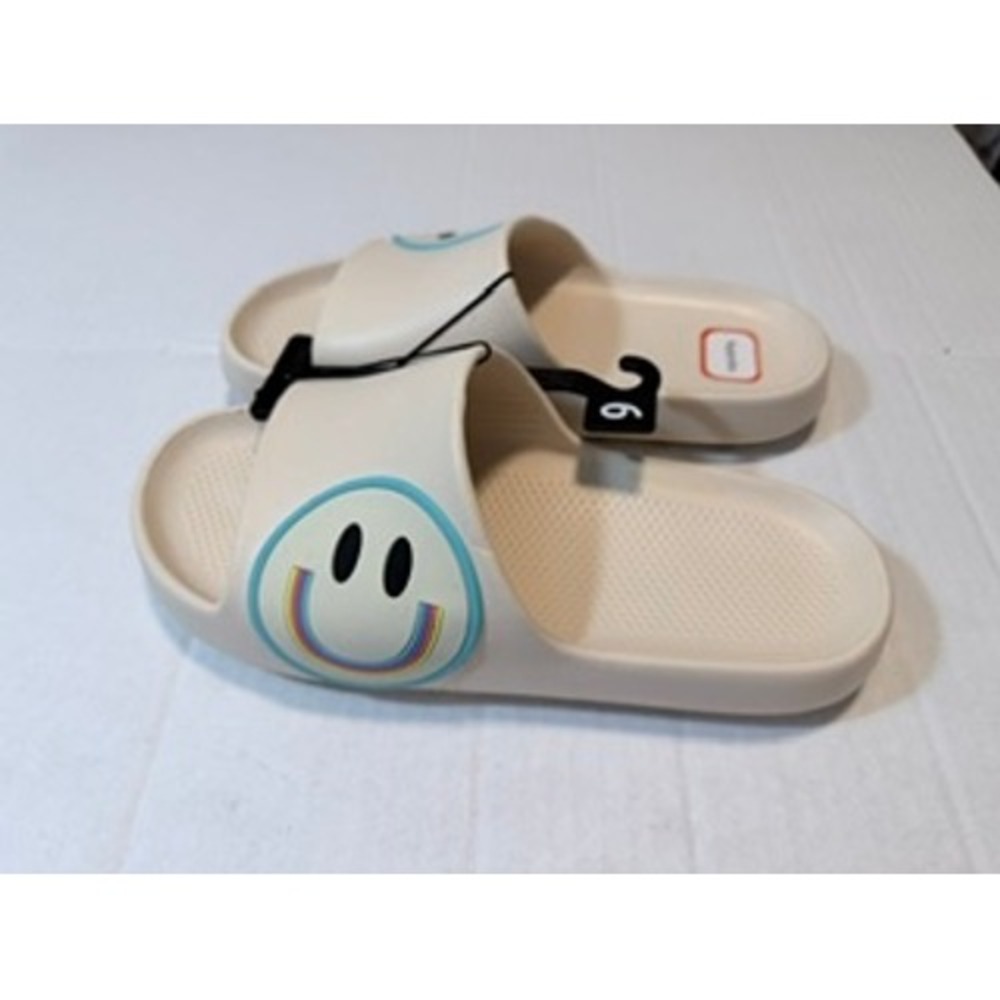 Wonder Nation Womens Smiley Face Rainbow Slide Sandals Cream GGWH25CJ060L Size 6 - Picture 3 of 5